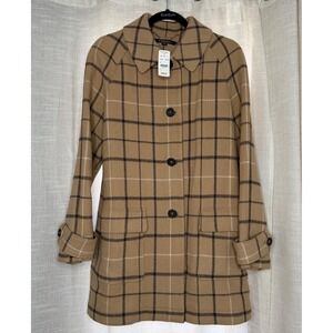 NWT Brooks Brothers 100% Camel Hair Plaid Car Coat Tan Brown Women's Size 8